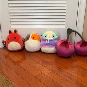 Squishmallows Red, Orange, and Purple Stuffed Animals